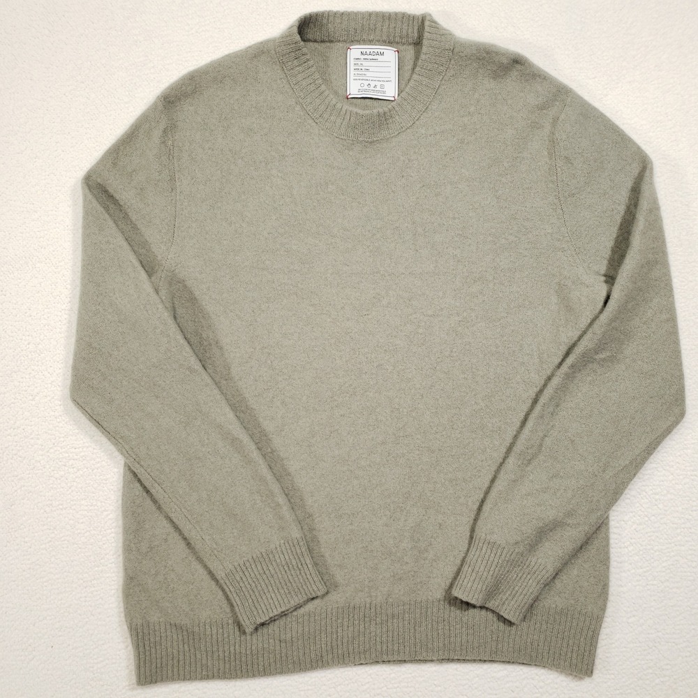 NAADAM Sweater Women XL Sage Green 100% Cashmere Crewneck Ribbed Trim Reversible